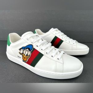 Gucci White Sneakers with Green and Red Stripes